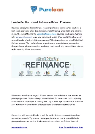How to Get the Lowest Refinance Rates | Pureloan