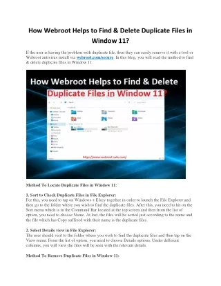 how webroot helps to find delete duplicate files