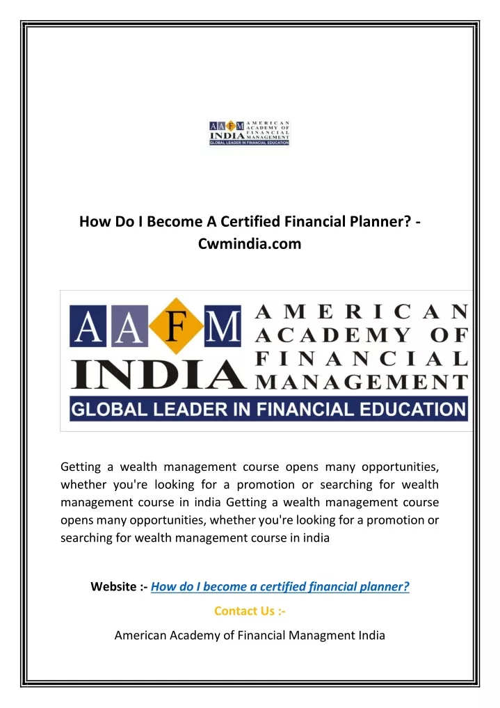 how do i become a certified financial planner