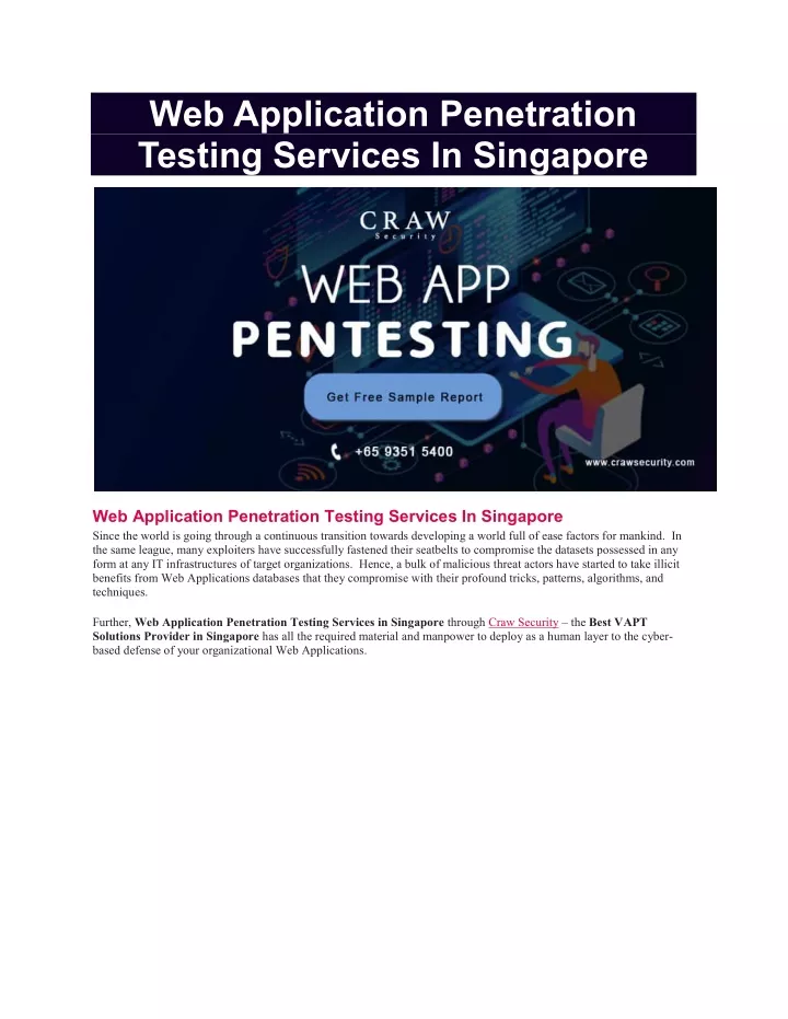 PPT - Web Application Penetration Testing Services In Singapore ...