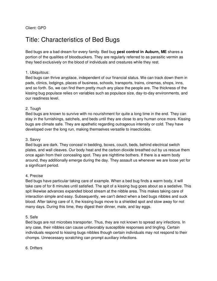 client gpd title characteristics of bed bugs