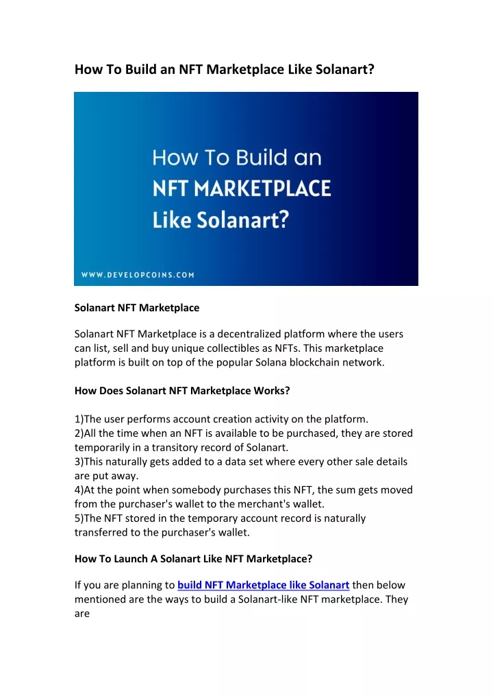 how to build an nft marketplace like solanart