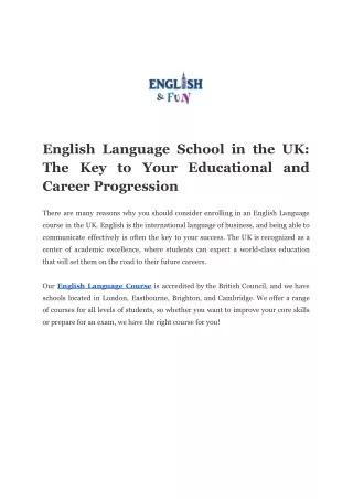 English Language School in the UK: The Key to Your Educational and Career Progre