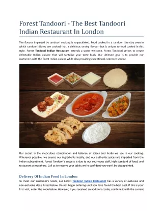 Forest Tandoori - The Best Tandoori Indian Restaurant In London.