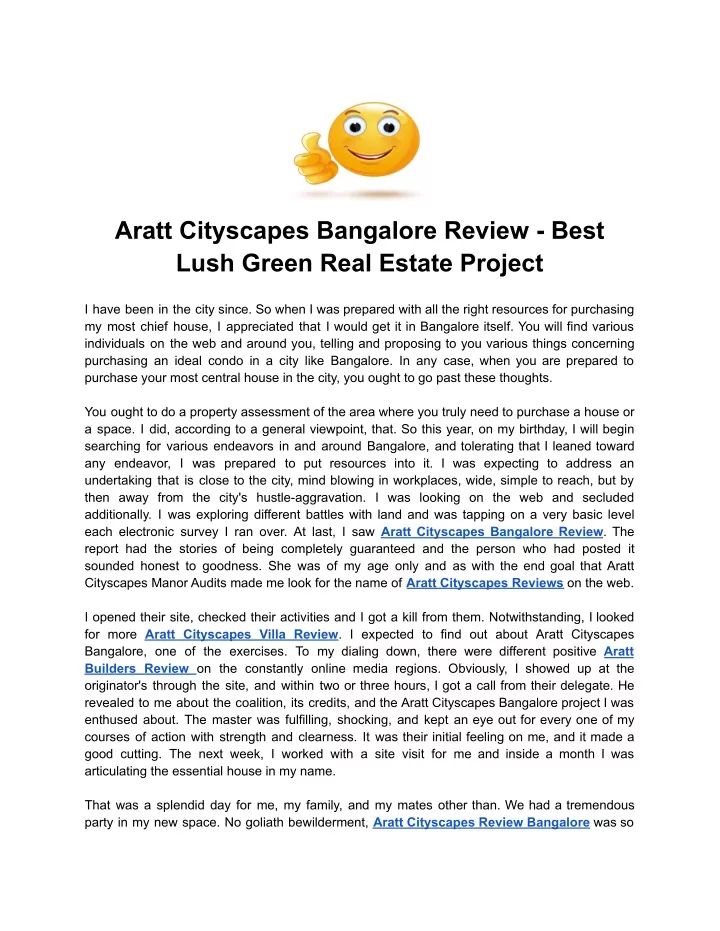 aratt cityscapes bangalore review best lush green