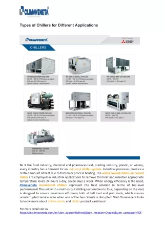 Types of Chillers for Different Applications