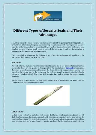 Different Types of Security Seals and Their Advantages