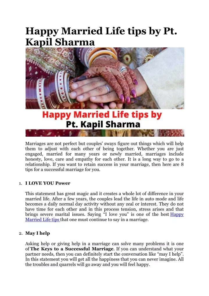 happy married life tips by pt kapil sharma