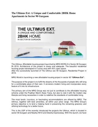 The Ultimus Ext: A Unique and Comfortable 2BHK Home Apartments in Sector 90 Gurg