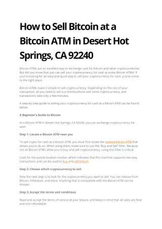 How to Sell Bitcoin at a Bitcoin ATM in Desert Hot Springs
