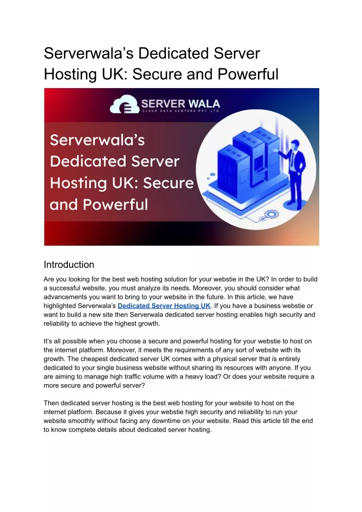 serverwala s dedicated server hosting uk secure