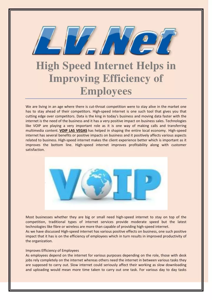 high speed internet helps in improving efficiency
