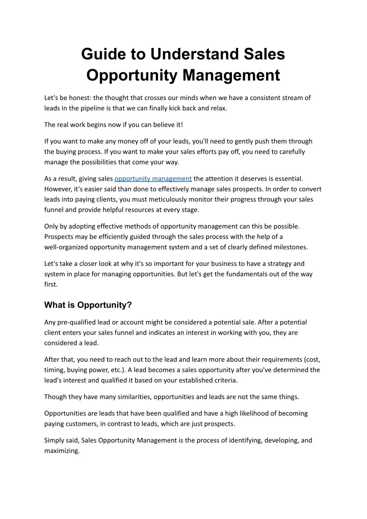 guide to understand sales opportunity management