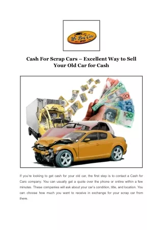 Cash For Scrap Cars – Excellent Way to Sell Your Old Car for Cash