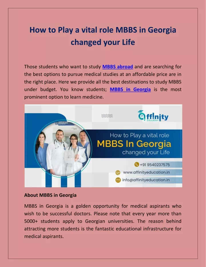how to play a vital role mbbs in georgia changed