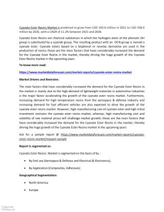 cyanate ester resins market is predicted to grow