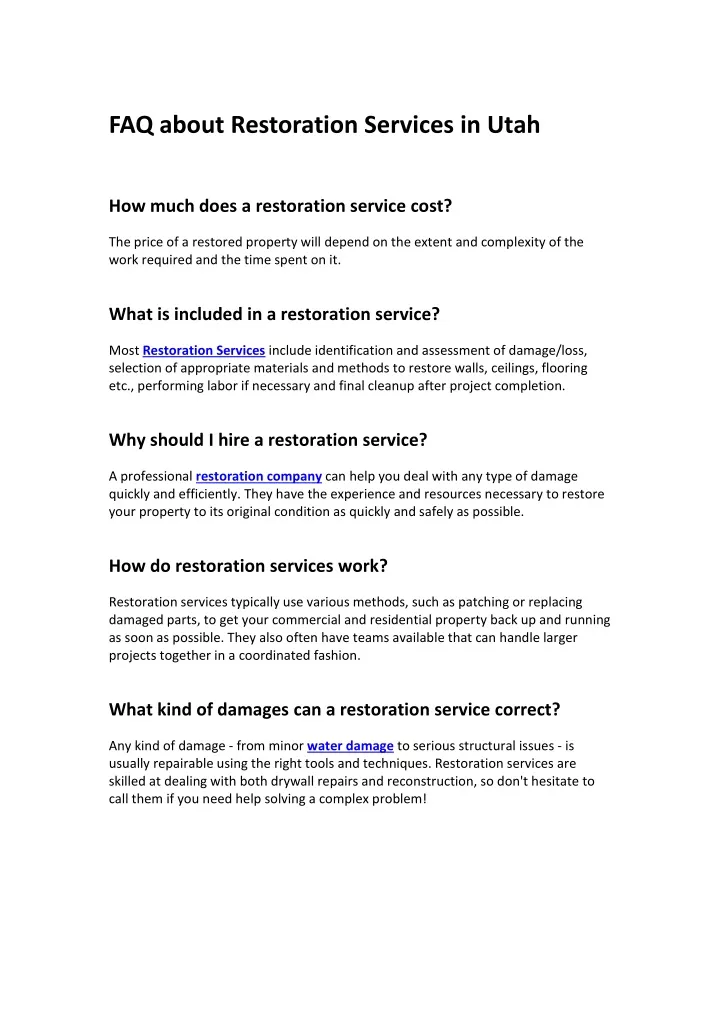faq about restoration services in utah