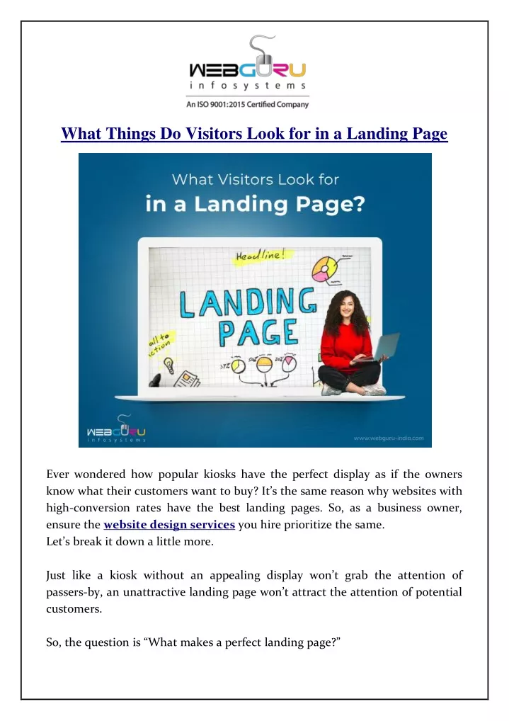 what things do visitors look for in a landing page