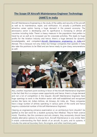The Scope Of Aircraft Maintenance Engineer Technology