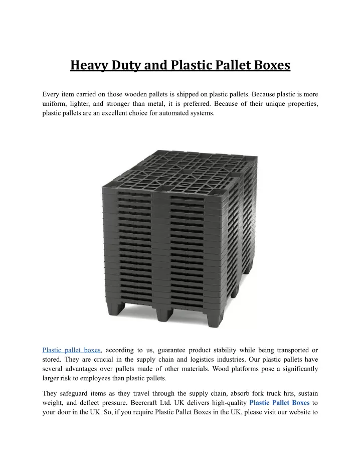 heavy duty and plastic pallet boxes