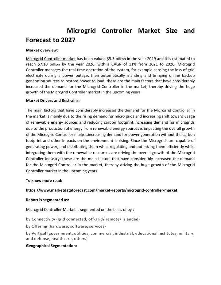 microgrid controller market size and forecast