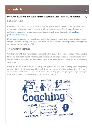 Discover Excellent Personal and Professional Life Coaching at Ashmir