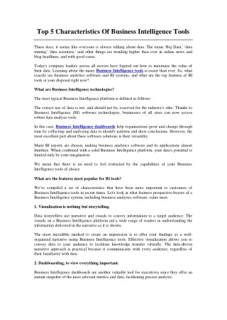 top 5 characteristics of business intelligence