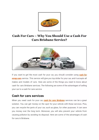 Cash For Cars – Why You Should Use a Cash For Cars Brisbane Service_