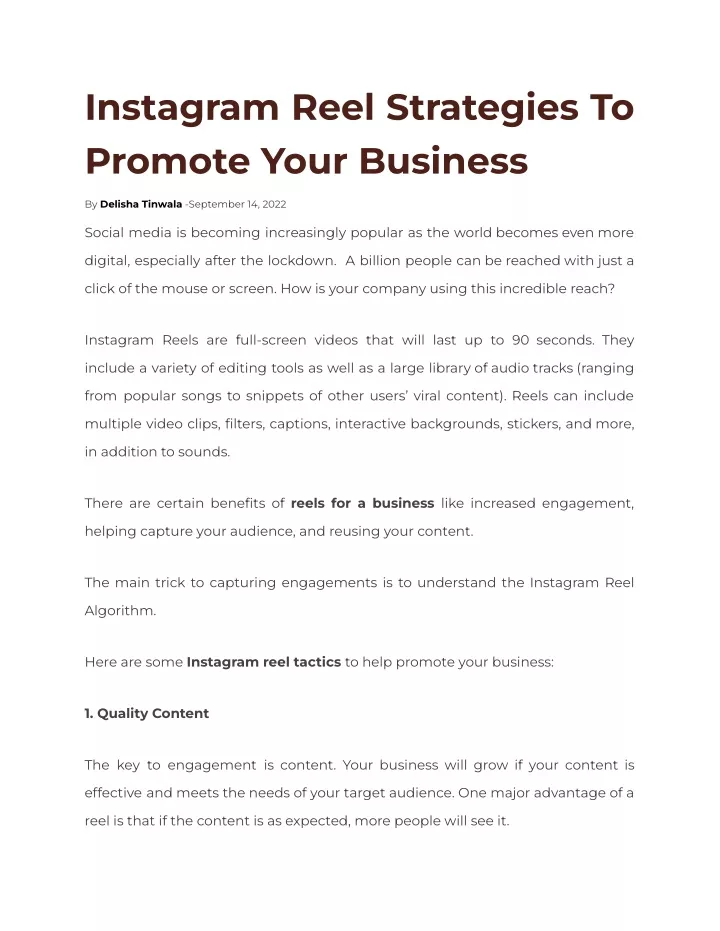 instagram reel strategies to promote your business