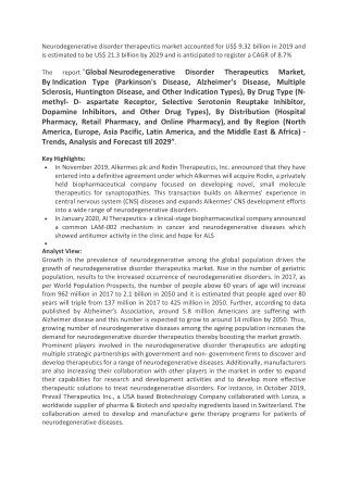 neurodegenerative disorder therapeutics market