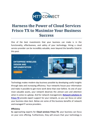 Harness the Power of Cloud Services Frisco TX to Maximize Your Business Success