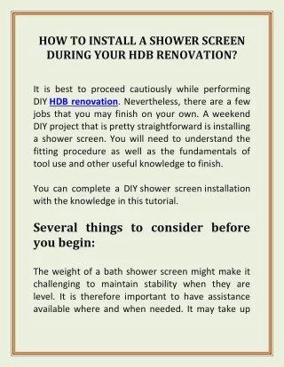 HOW TO INSTALL A SHOWER SCREEN DURING YOUR HDB RENOVATION
