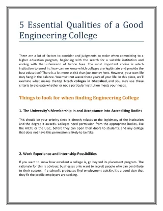 5 Essential Qualities of a Good Engineering College