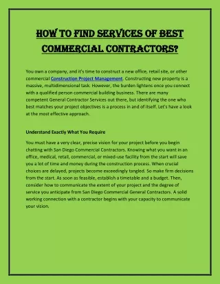 How To Find Services of Best Commercial Contractors?