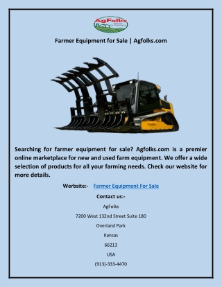 Farmer Equipment for Sale | Agfolks.com
