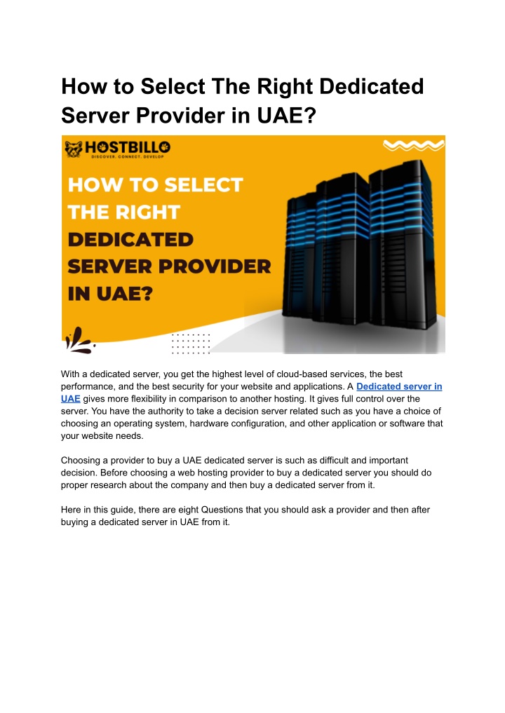 how to select the right dedicated server provider