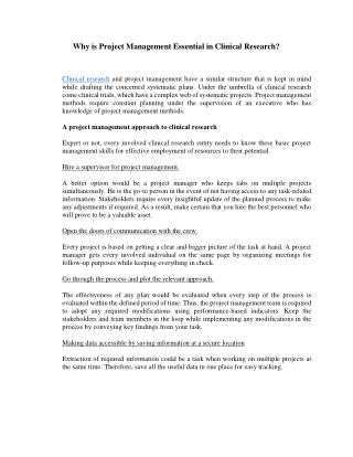 why is project management essential in clinical