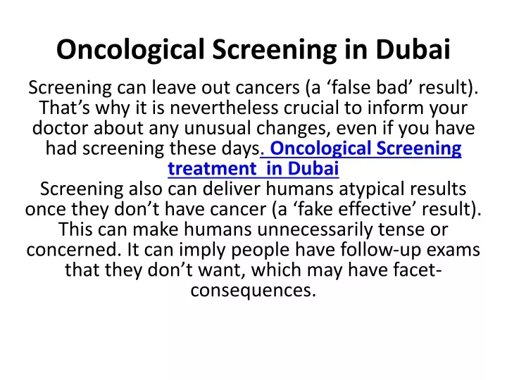 oncological screening in dubai