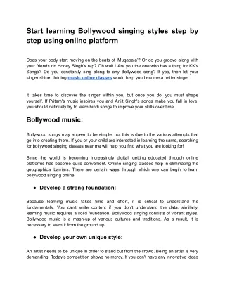 Start learning Bollywood singing styles step by step using online platform