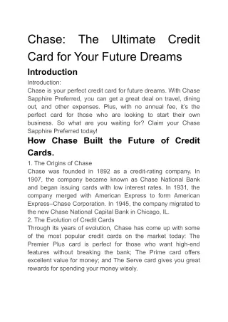 chase card for your future dreams introduction