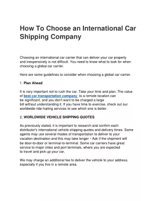 How To Choose an International Car Shipping Company
