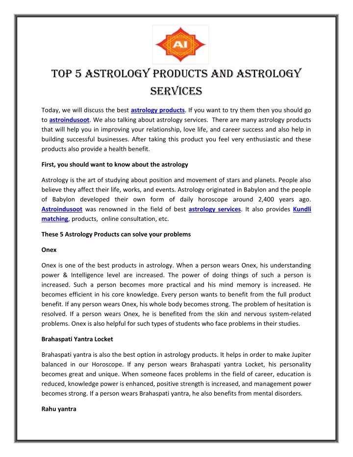 top 5 astrology products and astrology services