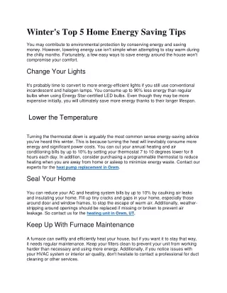 Winter's Top 5 Home Energy Saving Tips