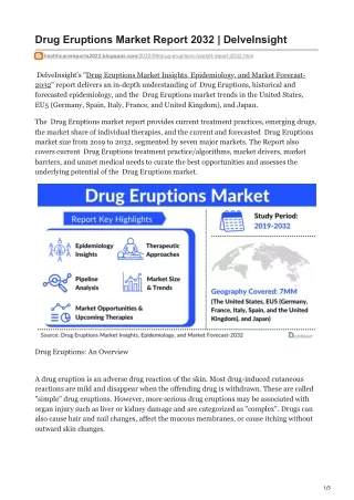 Drug Eruptions Market Report 2032  DelveInsight