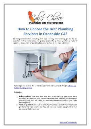 How to choose the best plumbing services in Oceanside CA (1)