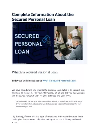Complete Information About the Secured Personal Loan