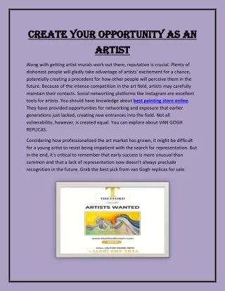 Create your opportunity as an artist