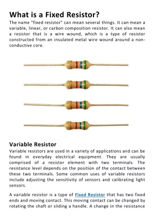 what is a fixed resistor the name fixed resistor