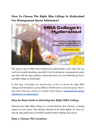 How To Choose The Right Mba College In Hyderabad For Management Quota Admission