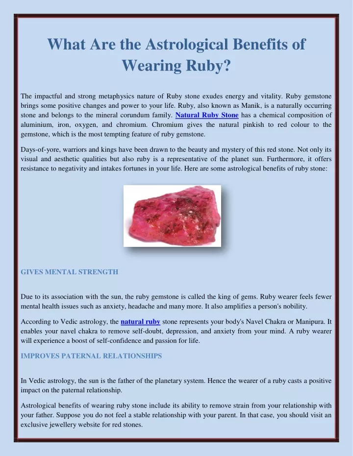 what are the astrological benefits of wearing ruby